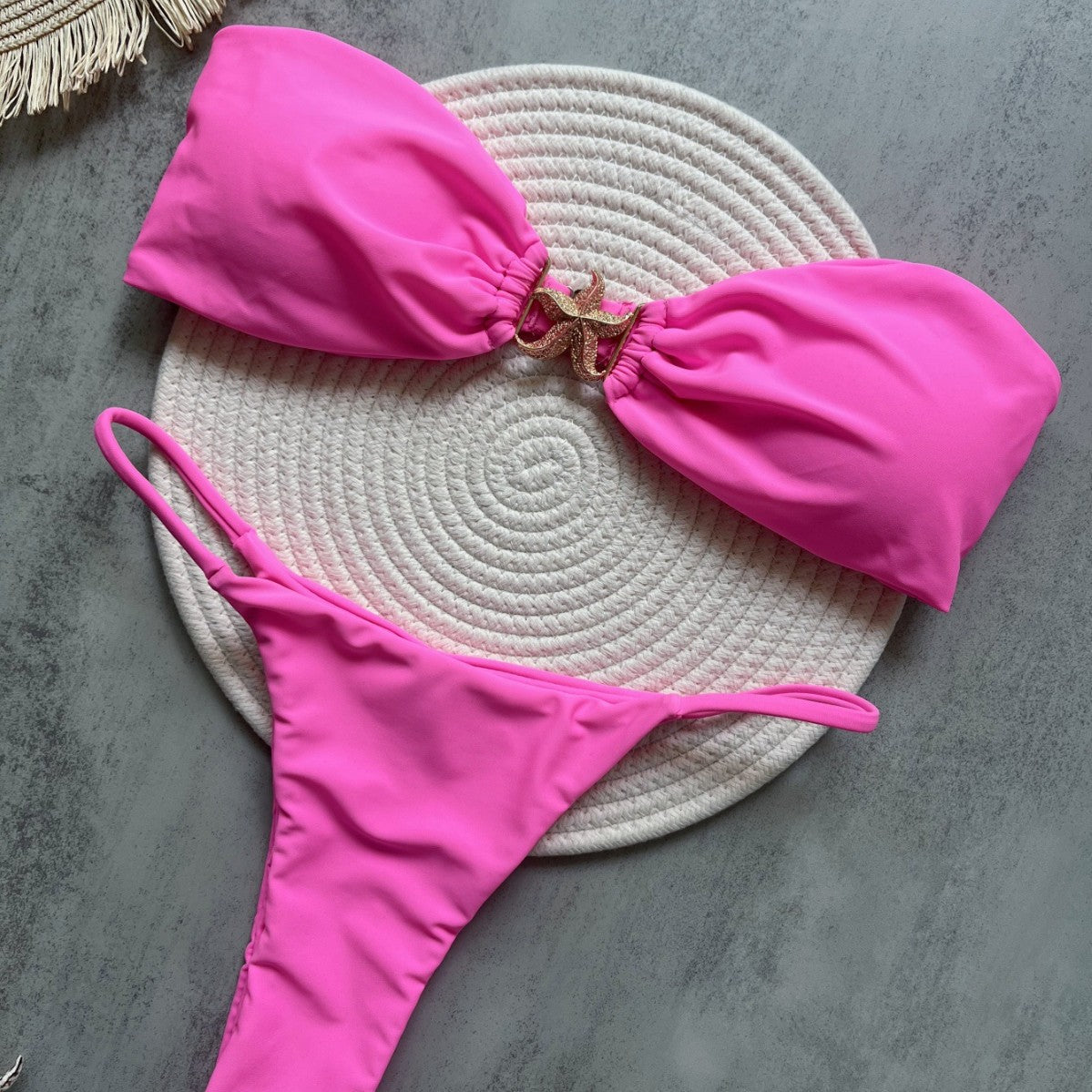 Nylon Fabric Five-Pointed Star Accessories Solid Color Bikini Sexy Backless Split Swimsuit Bikini Bella Mia